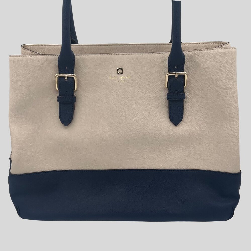 Kate Spade Beige & Navy Colorblock Saffiano Tote